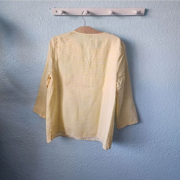 Talbots 100% linen Beach breeze stripe 2/4 sleeve blouse - Picture 8 of 13